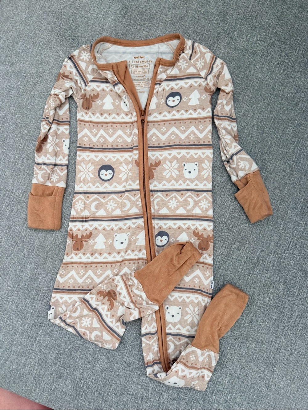 Little Sleepies Tan & White Winter Animal Zip Pajamas